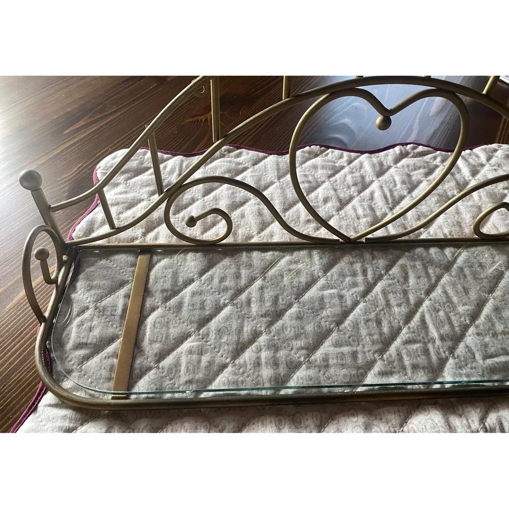 Vintage Glass Wall Shelf  Brass Heart Design Cottage Farmhouse Nursery Bathroom